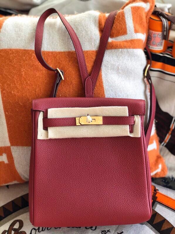 Hermes Kelly Ado Backpack In Bordeaux Clemence Leather